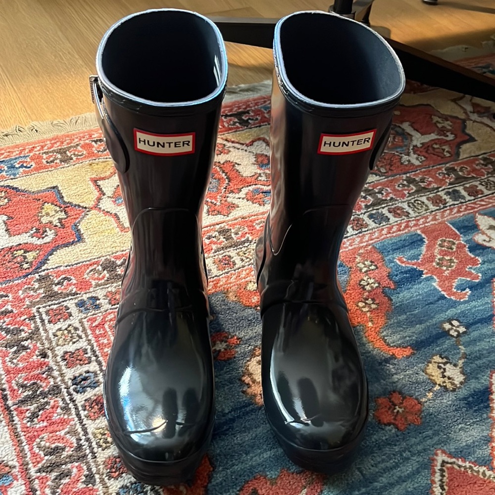 Hunter Women's Original Short Glossy Rain Boots Gray, Size 9